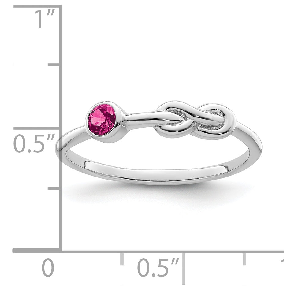 Sterling Silver Rhodium plated Polished Infinity Pink Tourmaline Ring, Size 8