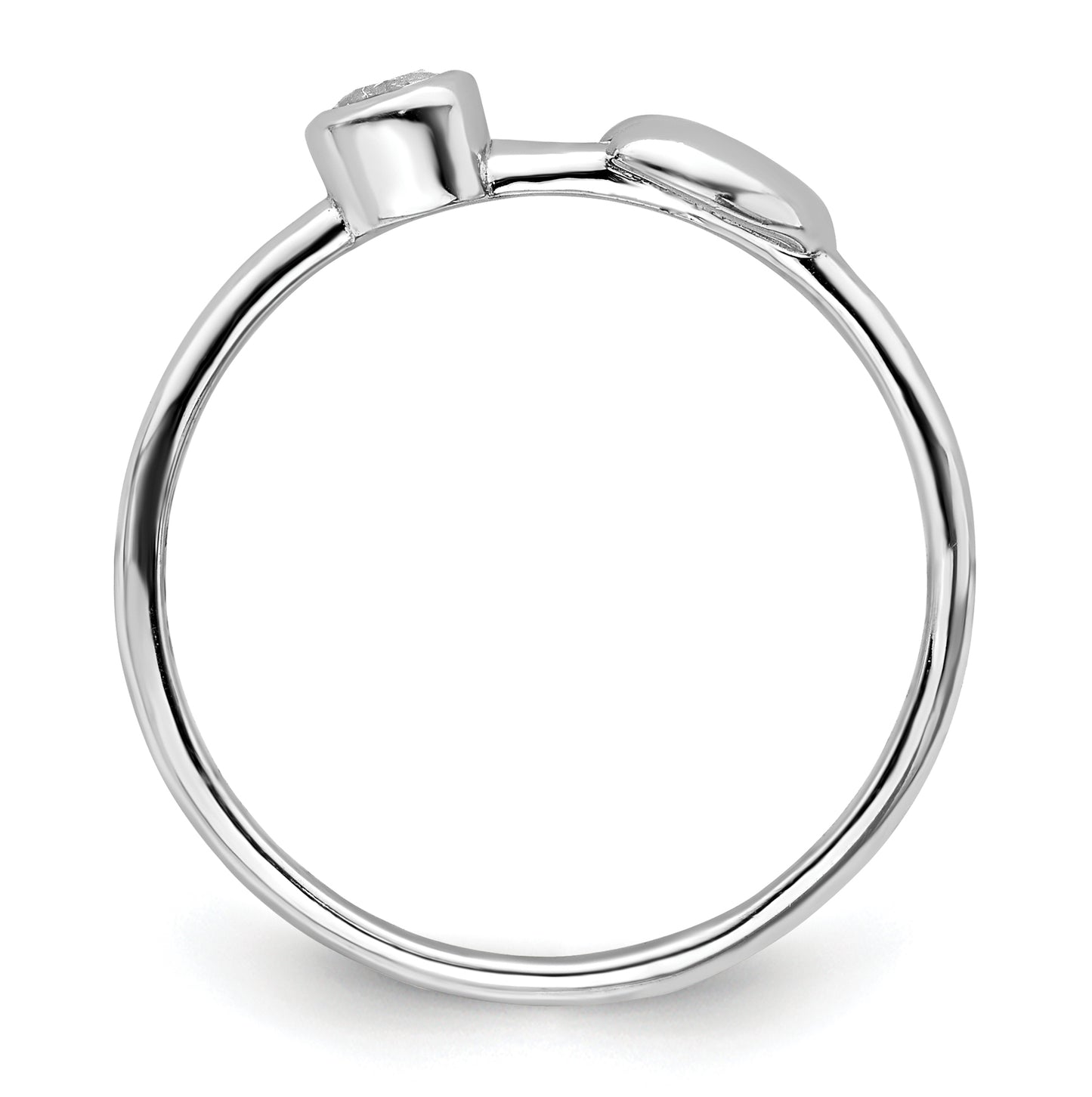 Sterling Silver Rhodium plated Polished Heart White Topaz Ring, Size 7