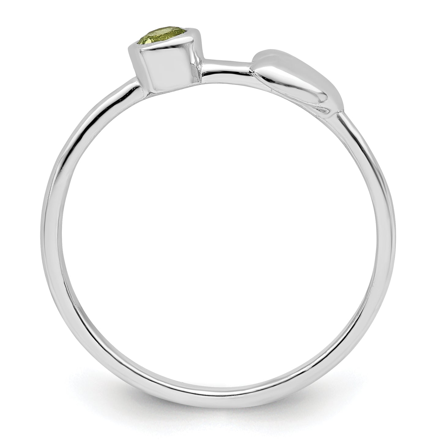 Sterling Silver Rhodium plated Polished Heart Peridot Ring, Size 7