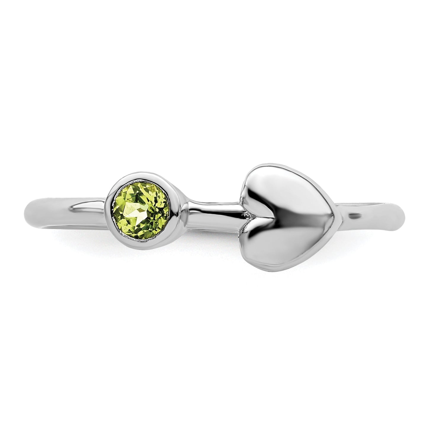 Sterling Silver Rhodium plated Polished Heart Peridot Ring, Size 7