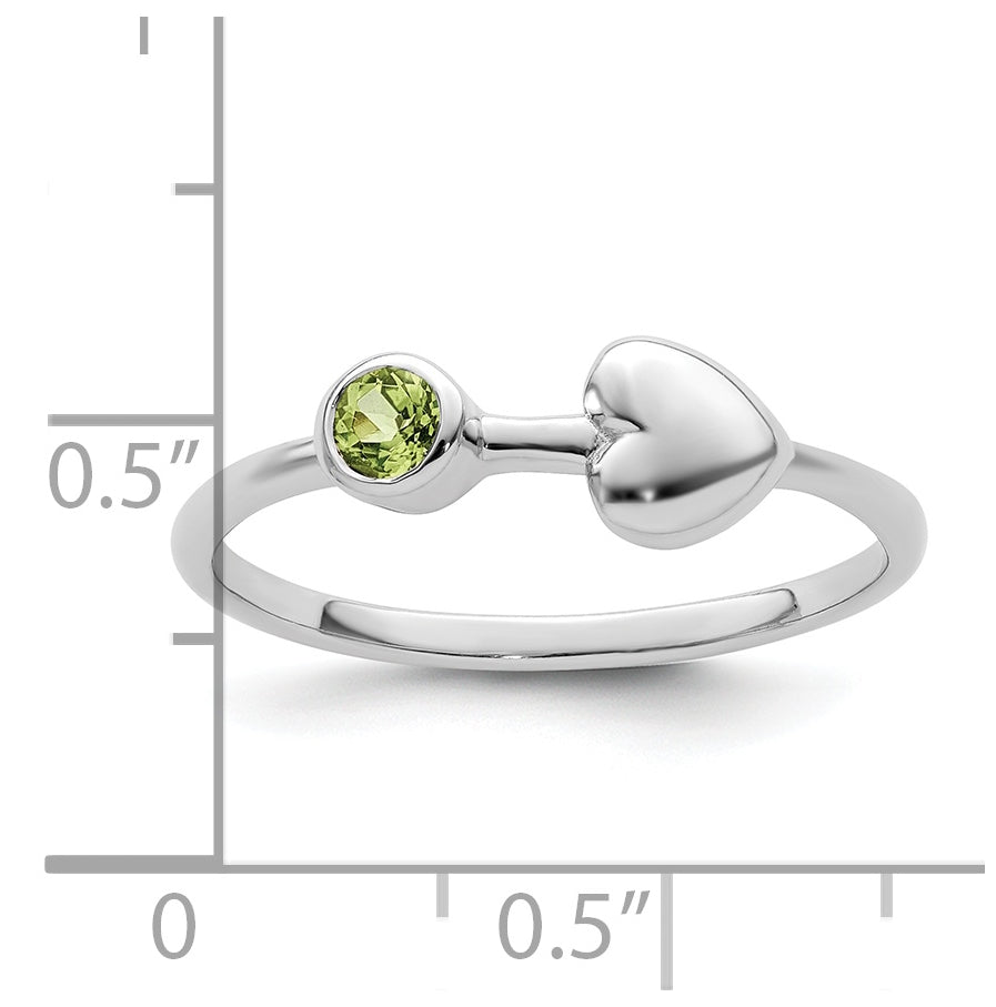 Sterling Silver Rhodium plated Polished Heart Peridot Ring, Size 7
