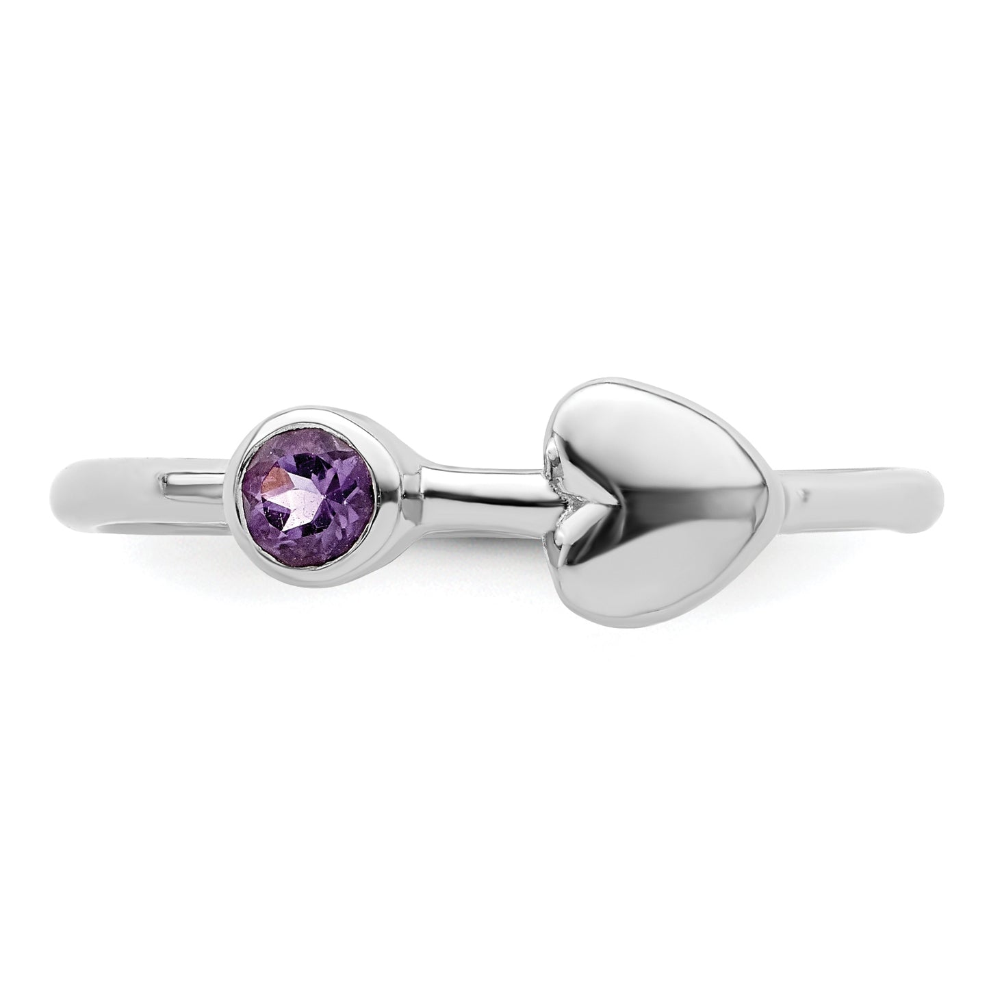 Sterling Silver Rhodium plated Polished Heart Amethyst Ring, Size 7