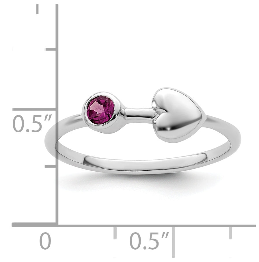 Sterling Silver Rhodium plated Polished Circle Rhodolite Garnet Heart Ring, Size 7