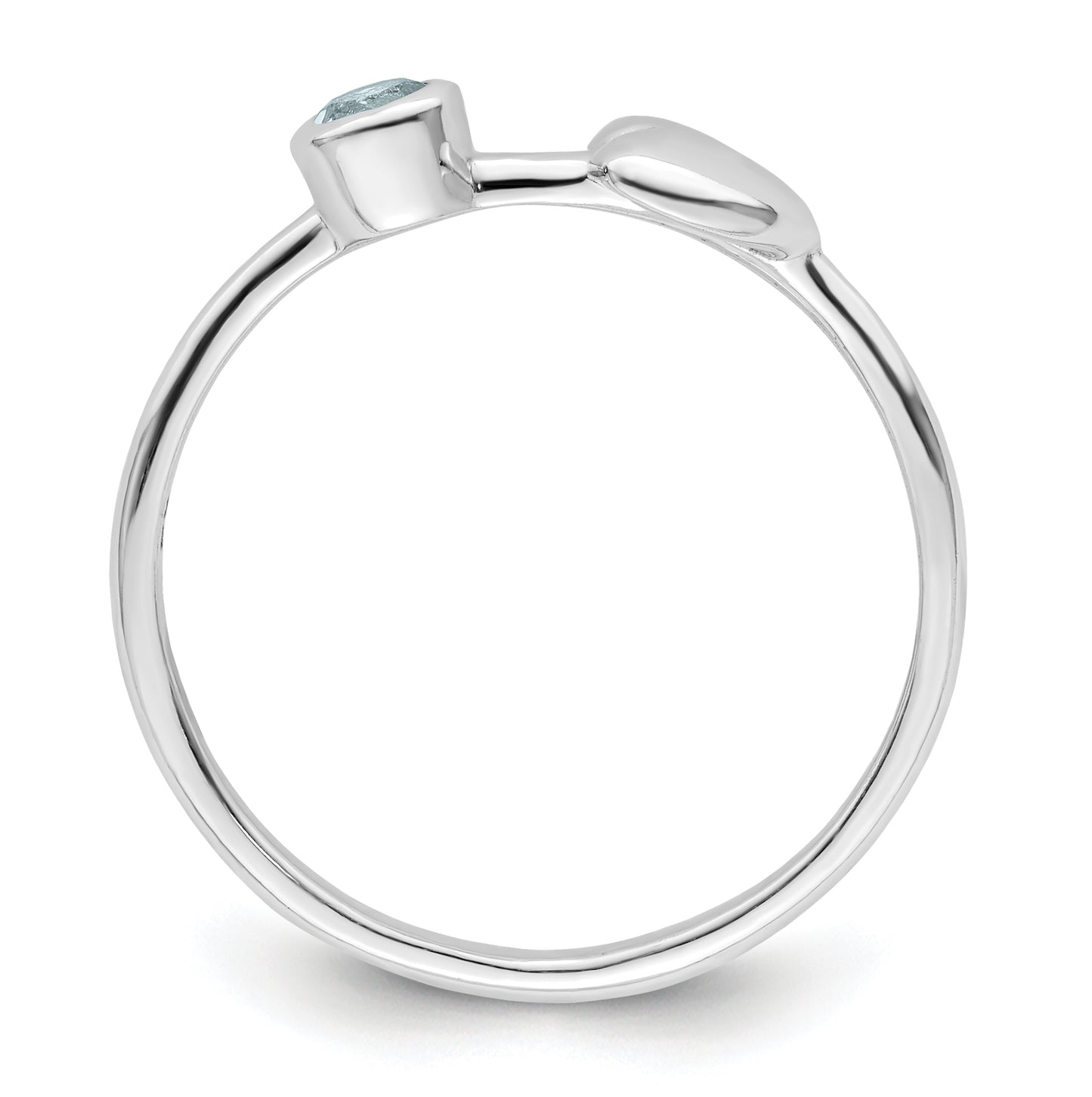 Sterling Silver Rhodium plated Polished Heart Aquamarine Ring, Size 8