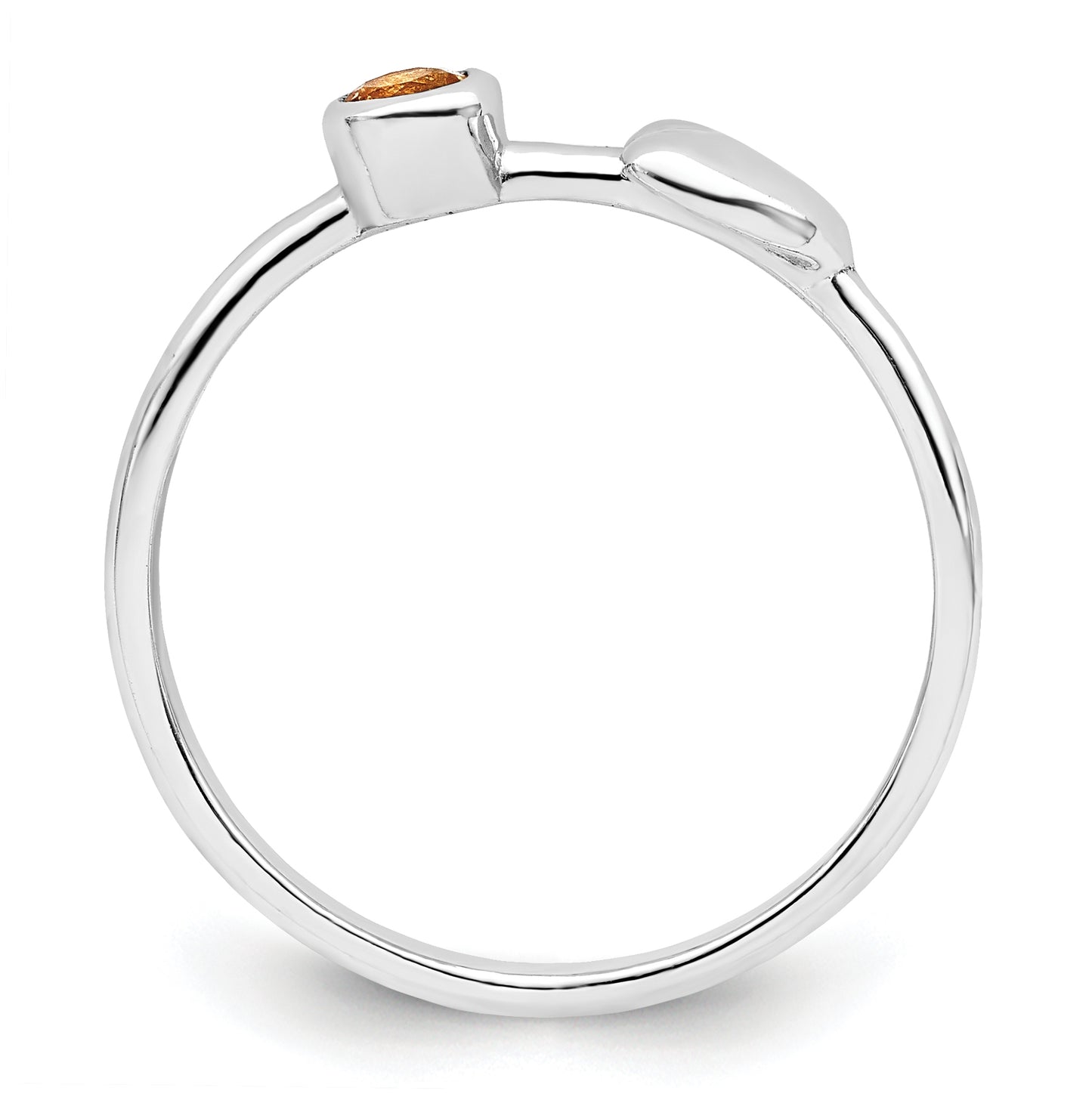 Sterling Silver Rhodium plated Polished Heart Citrine Ring, Size 8