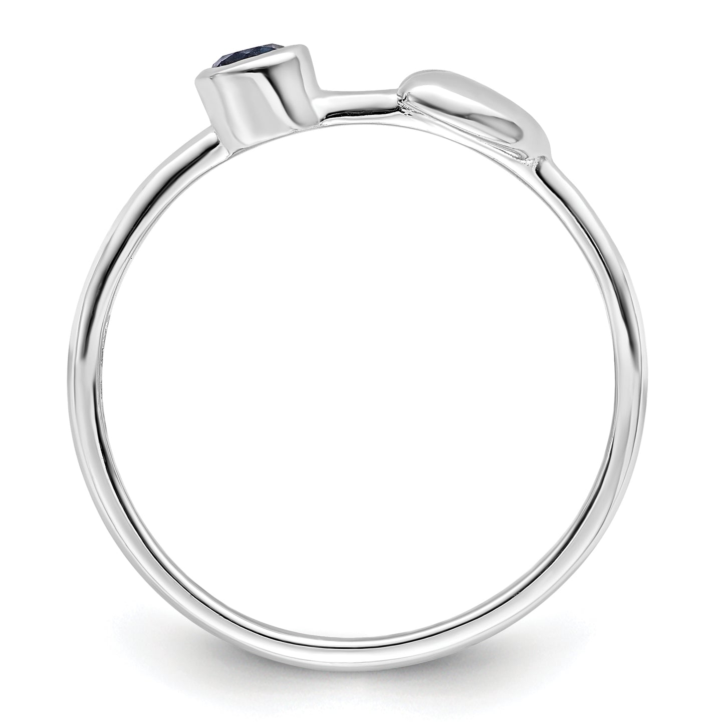 Sterling Silver Rhodium plated Polished Heart Lab Created Sapphire Ring, Size 8