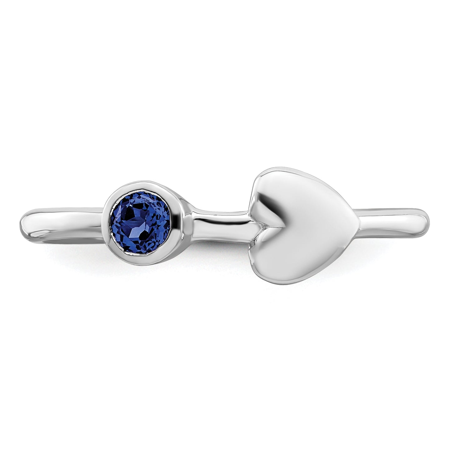 Sterling Silver Rhodium plated Polished Heart Lab Created Sapphire Ring, Size 8