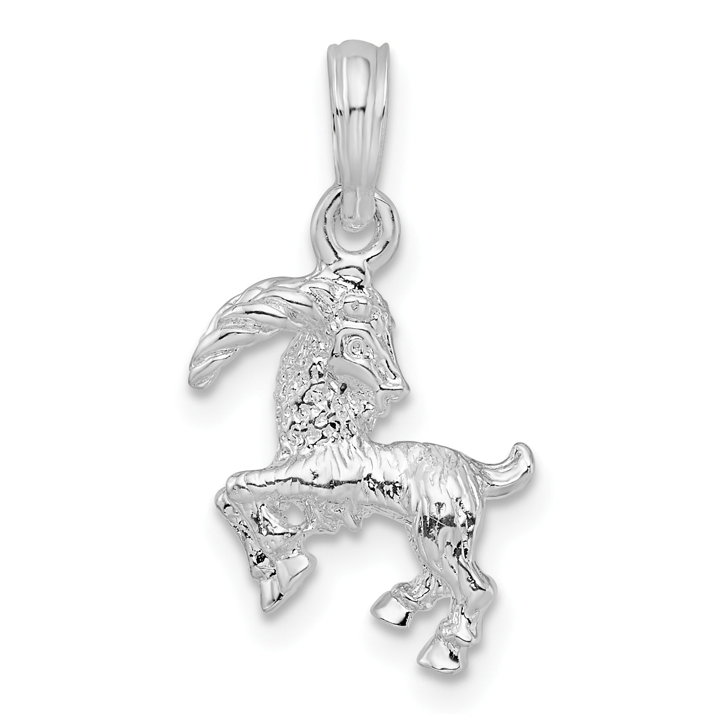 De-Ani Sterling Silver Rhodium plated Polished 3D Capricorn Zodiac Pendant