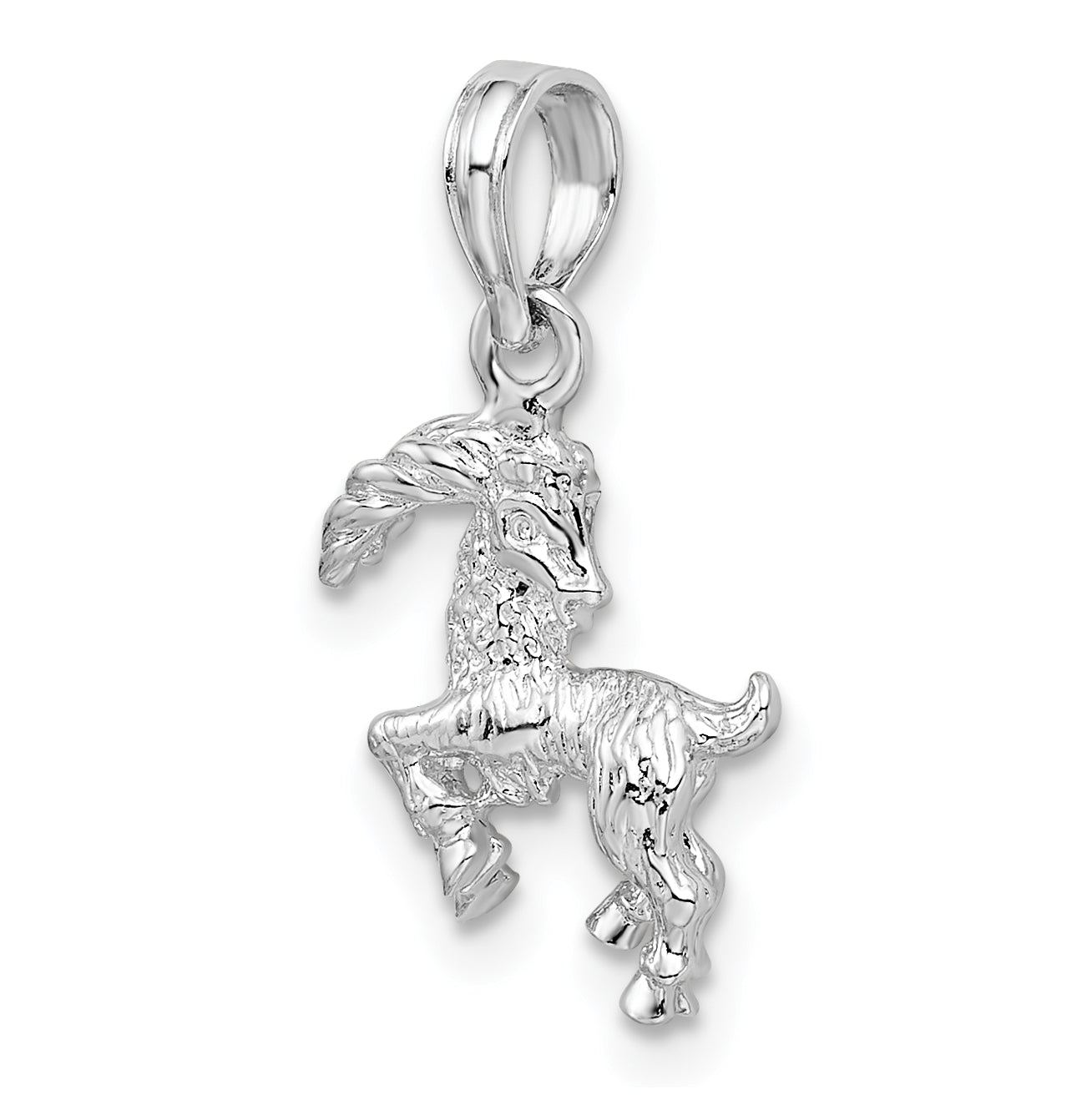 De-Ani Sterling Silver Rhodium plated Polished 3D Capricorn Zodiac Pendant