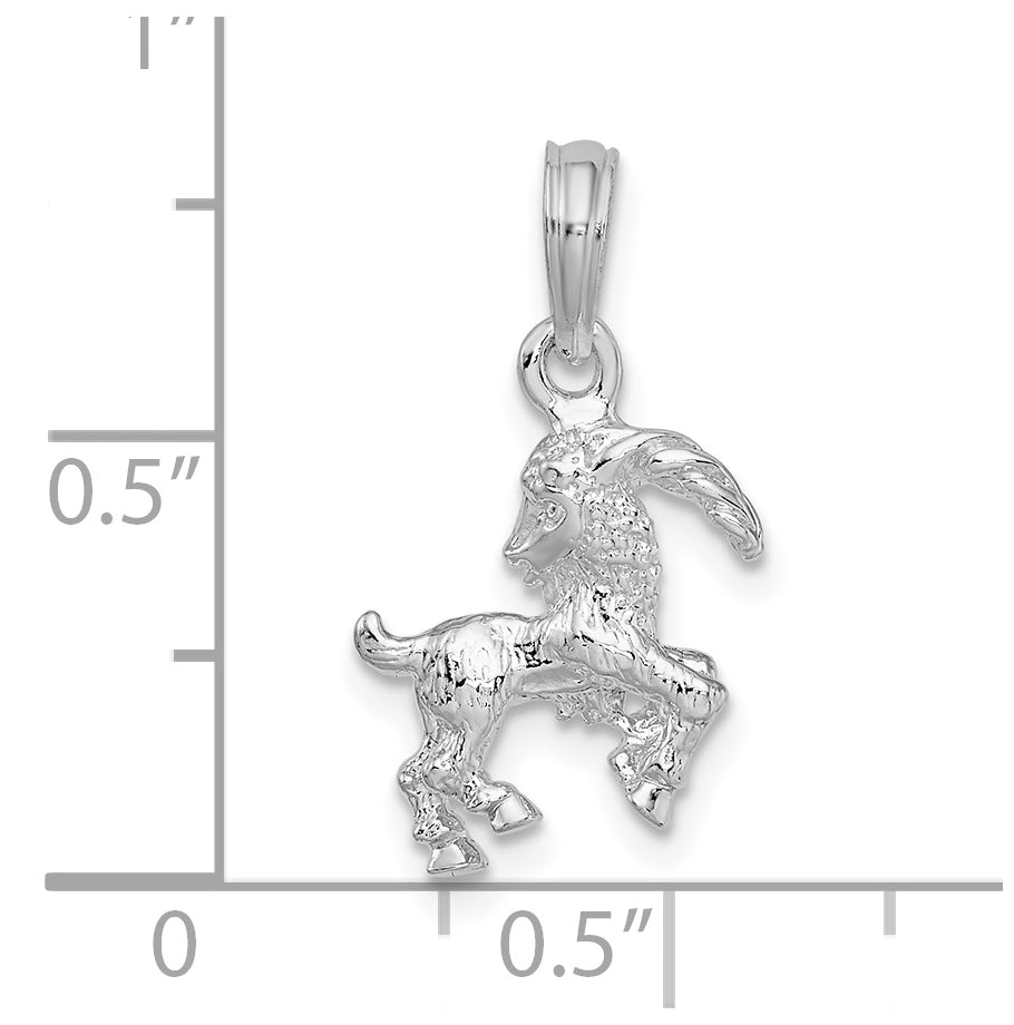 De-Ani Sterling Silver Rhodium plated Polished 3D Capricorn Zodiac Pendant