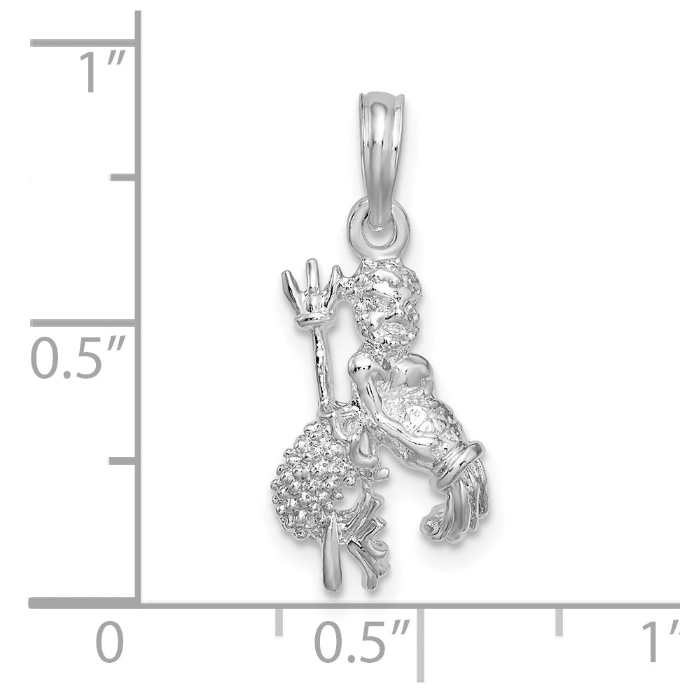 De-Ani Sterling Silver Rhodium plated Polished 3D Aquarius Zodiac Pendant