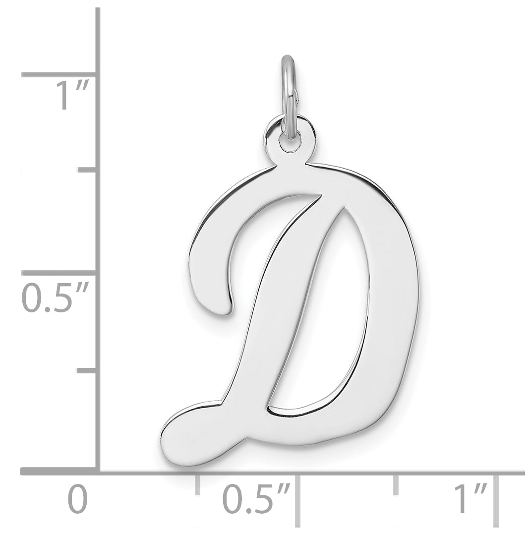 Large Sterling Silver Rhodium plated Script Letter D Initial Charm