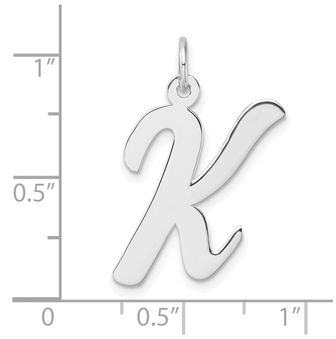 Large Sterling Silver Rhodium plated Script Letter K Initial Charm