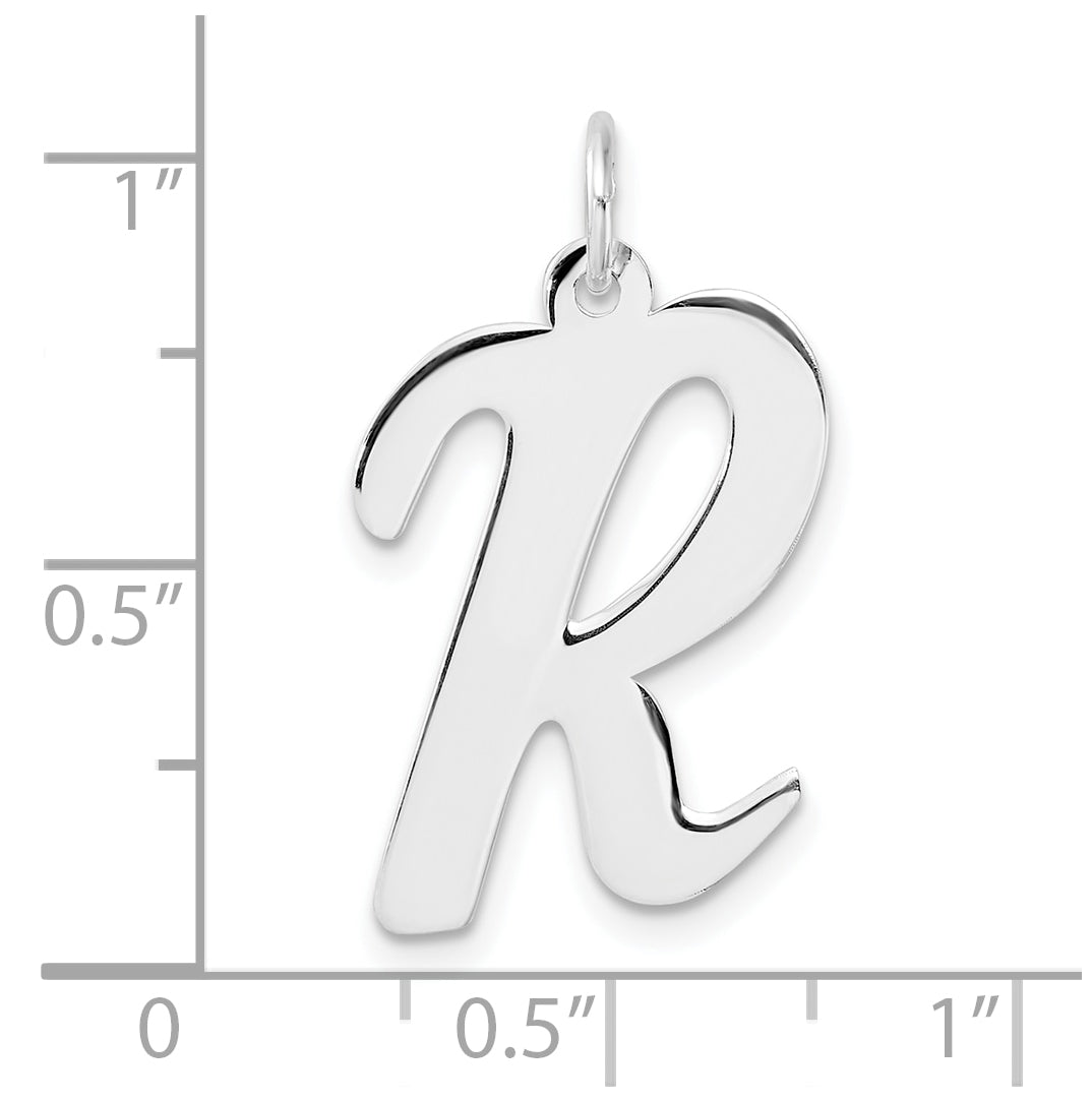 Large Sterling Silver Rhodium plated Script Letter R Initial Charm
