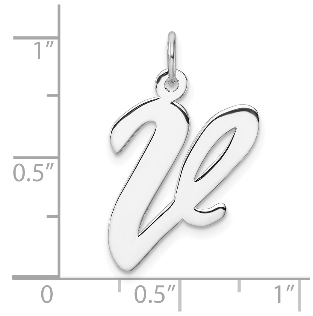 Large Sterling Silver Rhodium plated Script Letter V Initial Charm