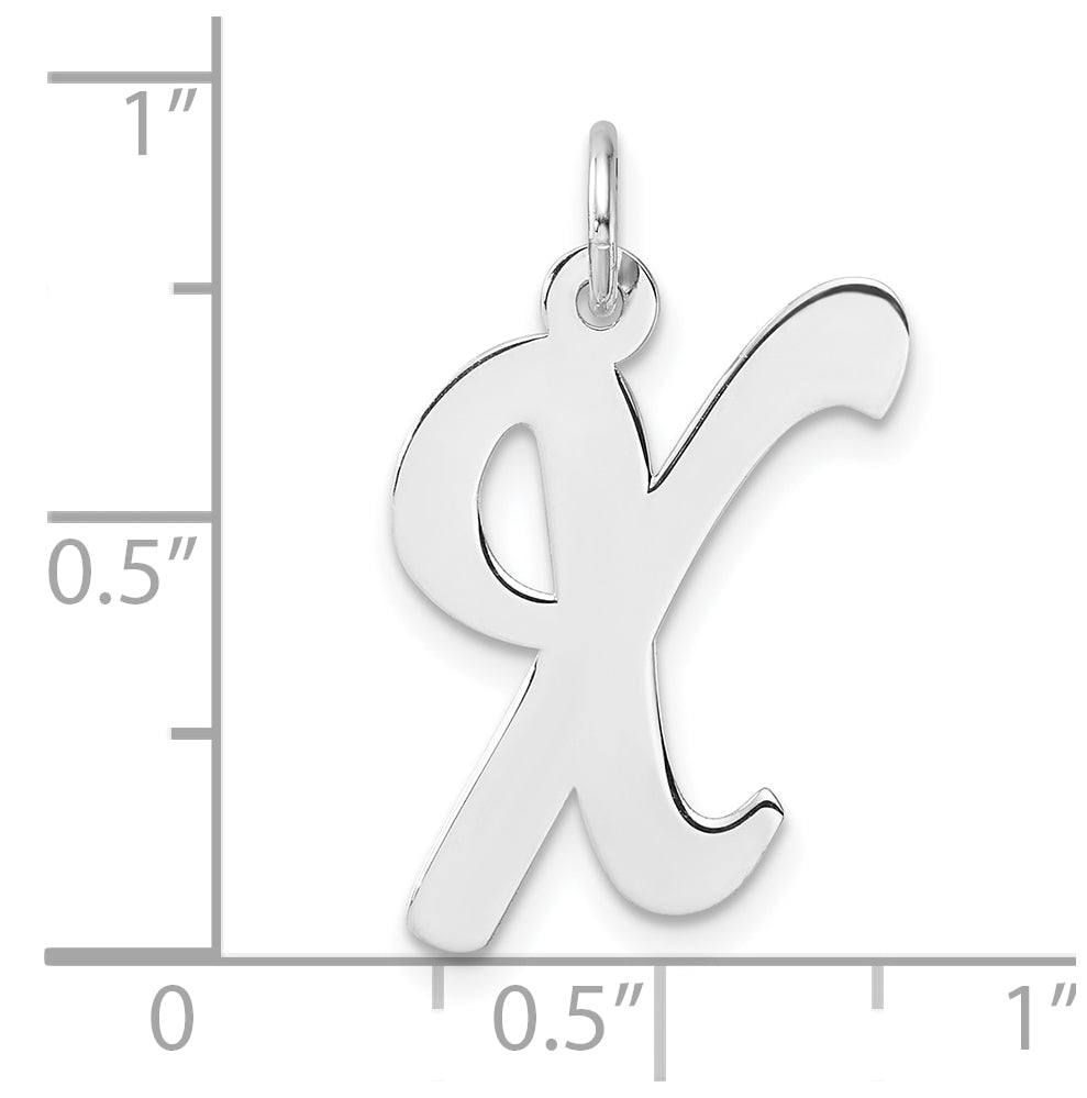 Large Sterling Silver Rhodium plated Script Letter X Initial Charm
