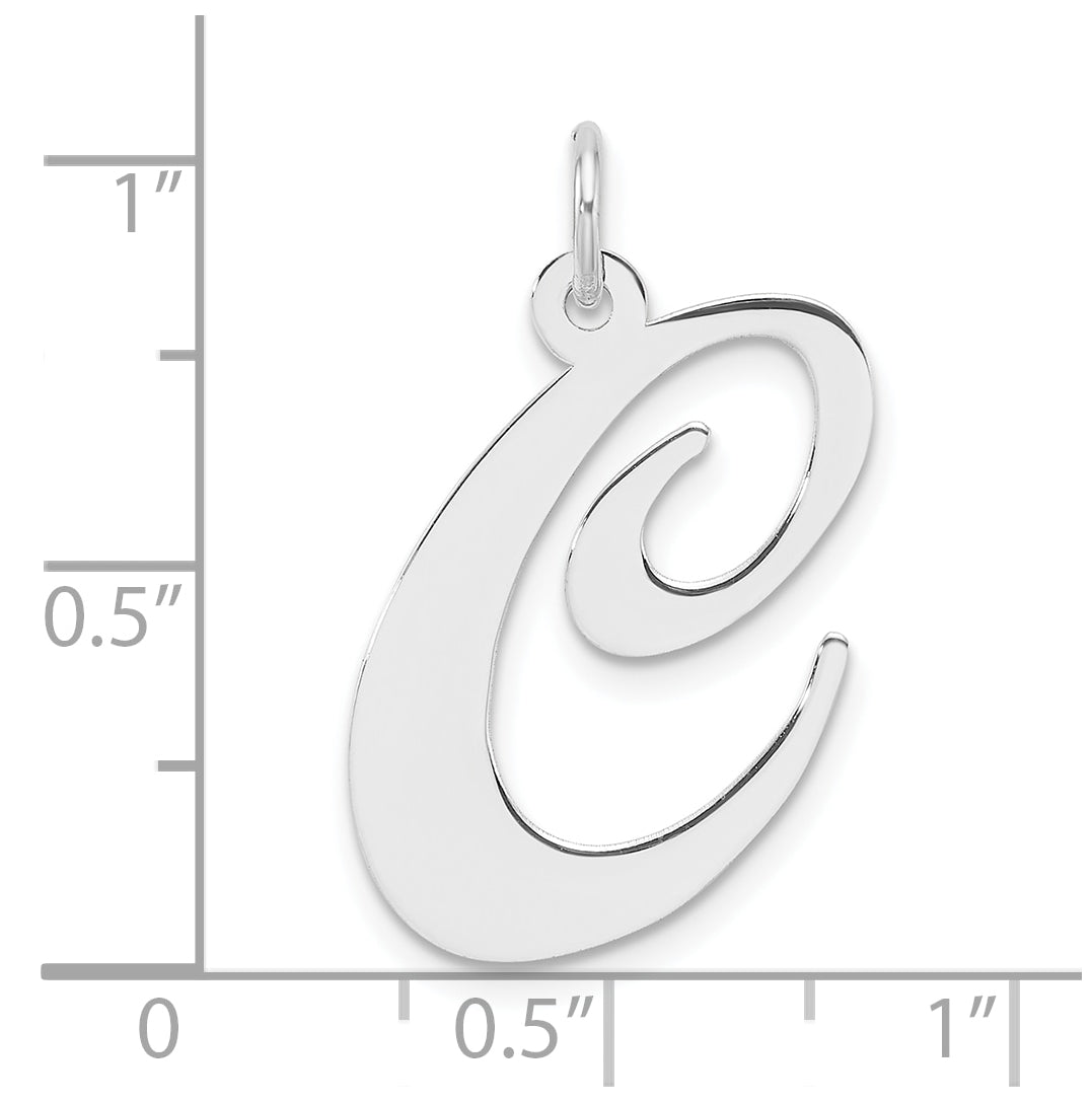 Large Sterling Silver Rhodium plated Fancy Script Letter C Initial Charm