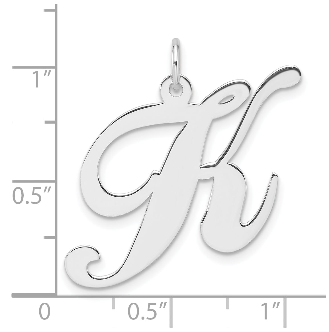 Large Sterling Silver Rhodium plated Fancy Script Letter K Initial Charm