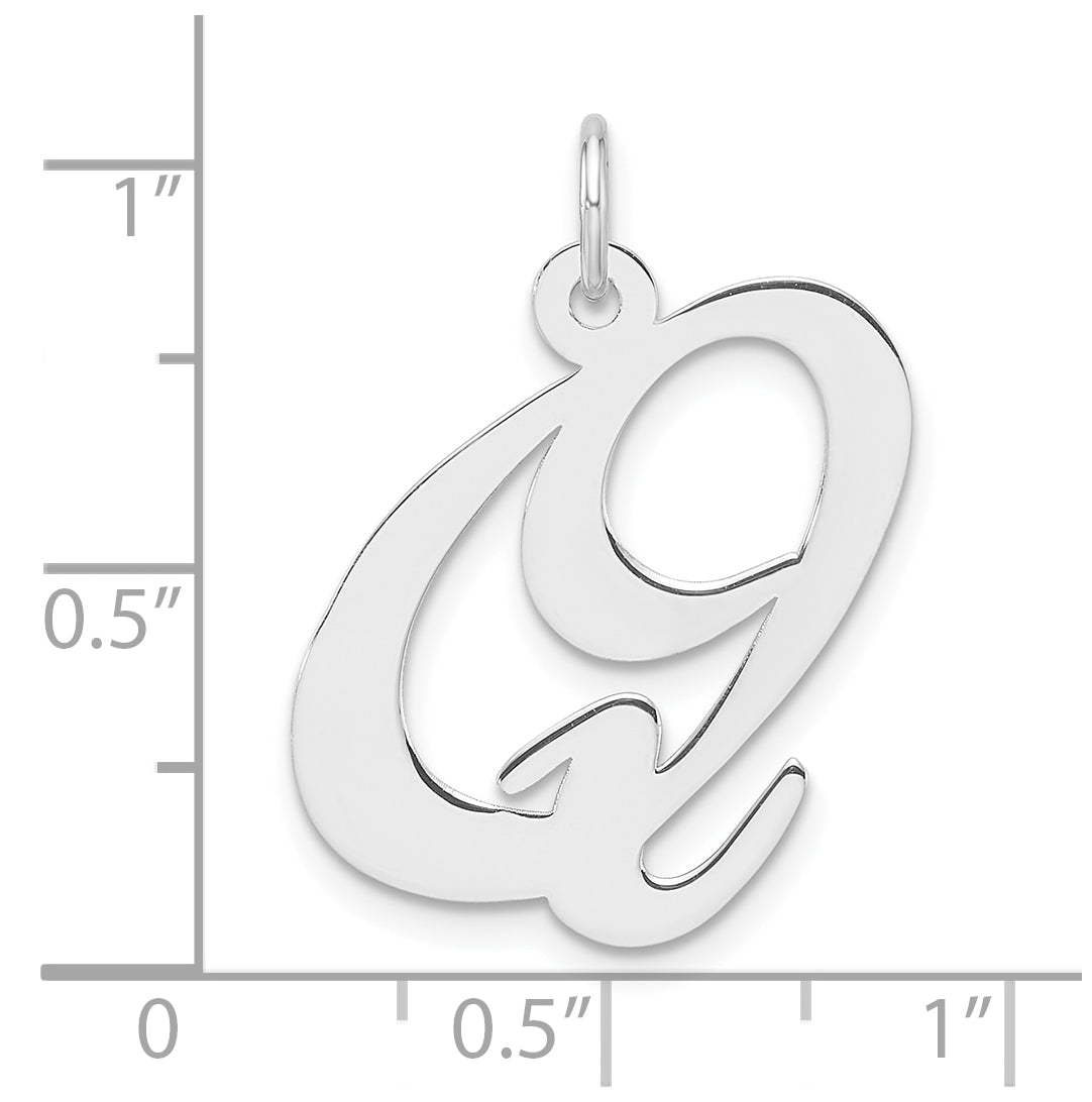 Large Sterling Silver Rhodium plated Fancy Script Letter Q Initial Charm