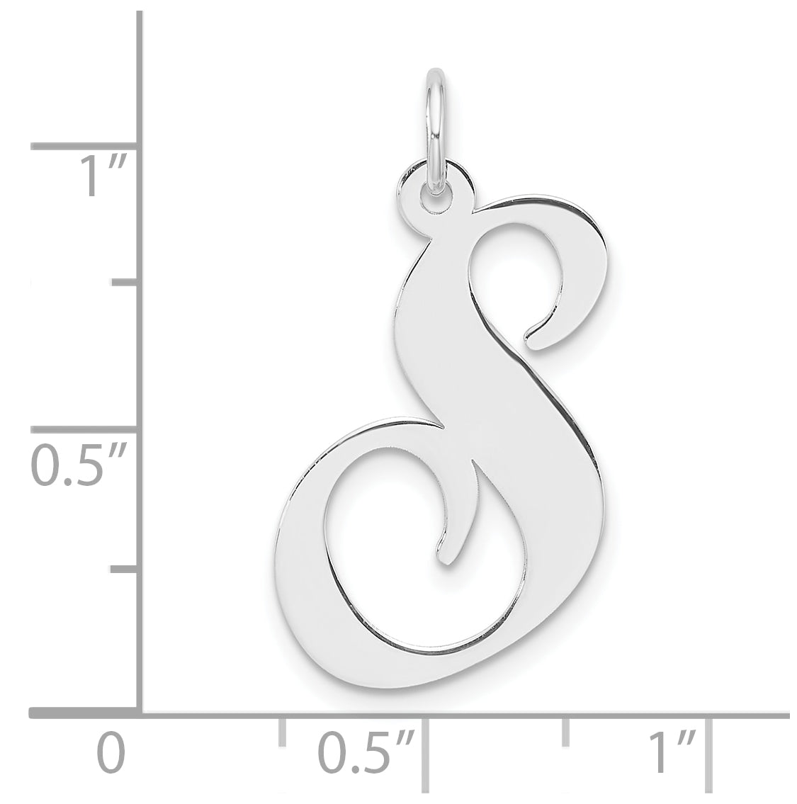 Large Sterling Silver Rhodium plated Fancy Script Letter S Initial Charm