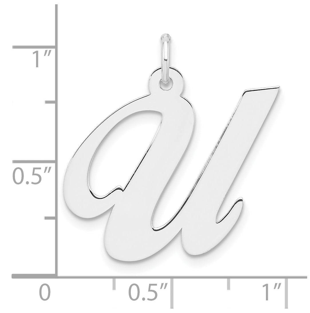 Large Sterling Silver Rhodium plated Fancy Script Letter U Initial Charm