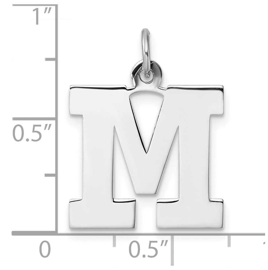 Large Sterling Silver Rhodium plated Block Letter M Initial Charm
