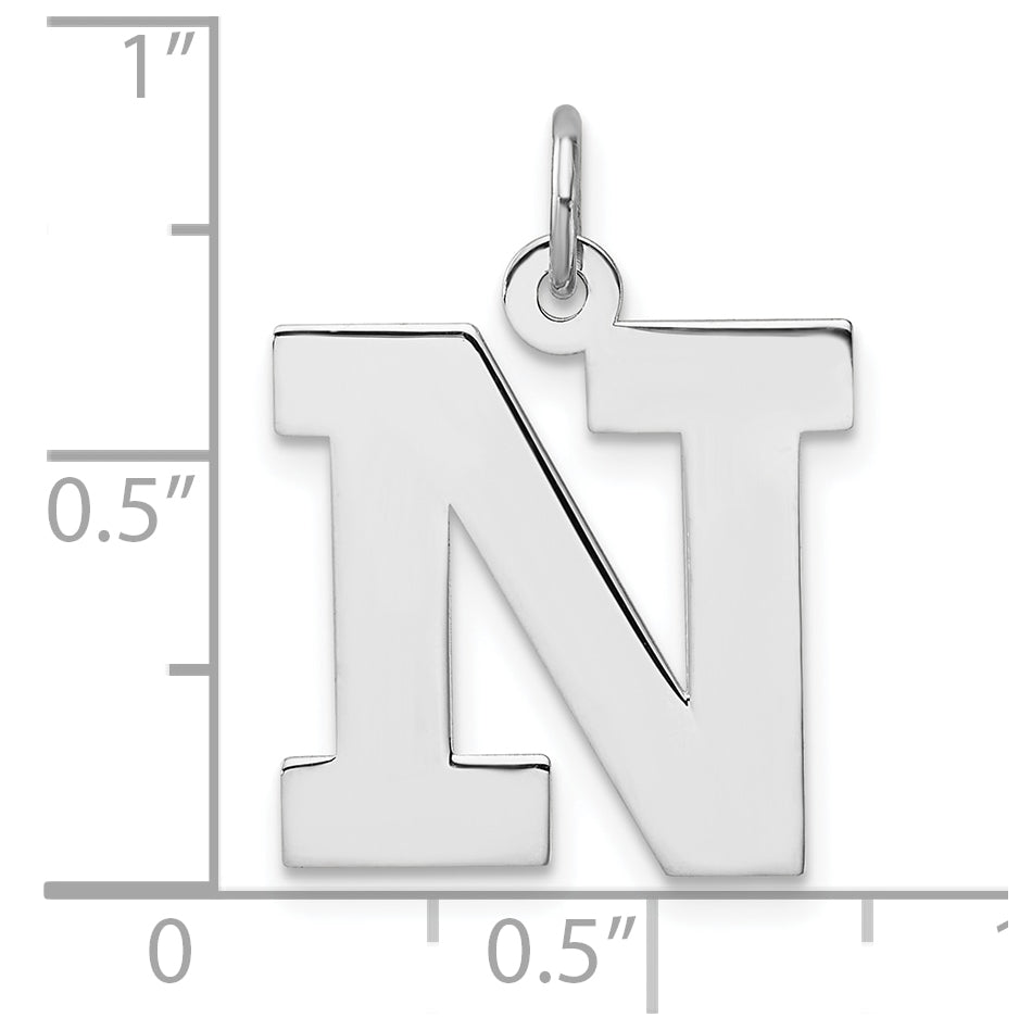 Large Sterling Silver Rhodium plated Block Letter N Initial Charm