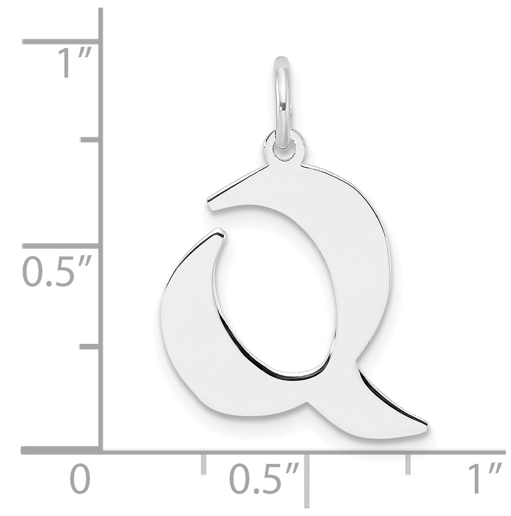 Small Sterling Silver Rhodium plated Artisan Block Letter Q Initial Charm