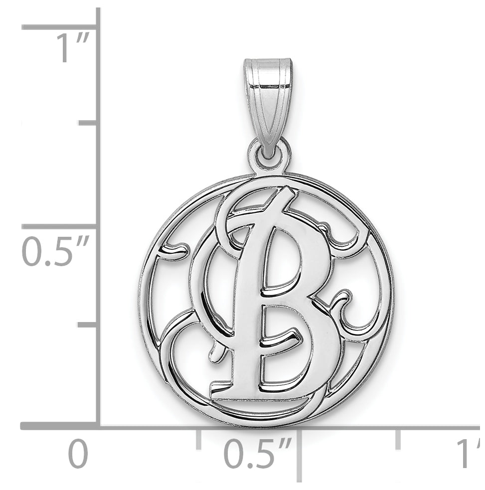Small Sterling Silver Rhodium plated Fancy Script Letter B Initial Pendant