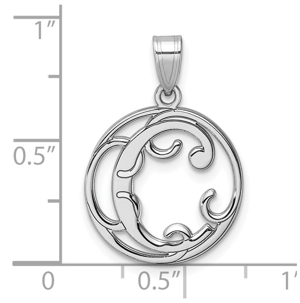 Small Sterling Silver Rhodium plated Fancy Script Letter C Initial Pendant
