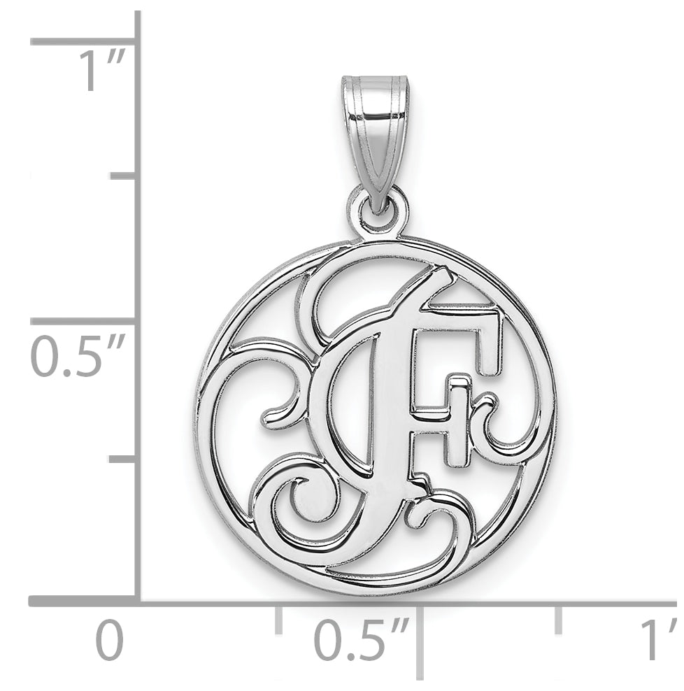Small Sterling Silver Rhodium plated Fancy Script Letter F Initial Pendant