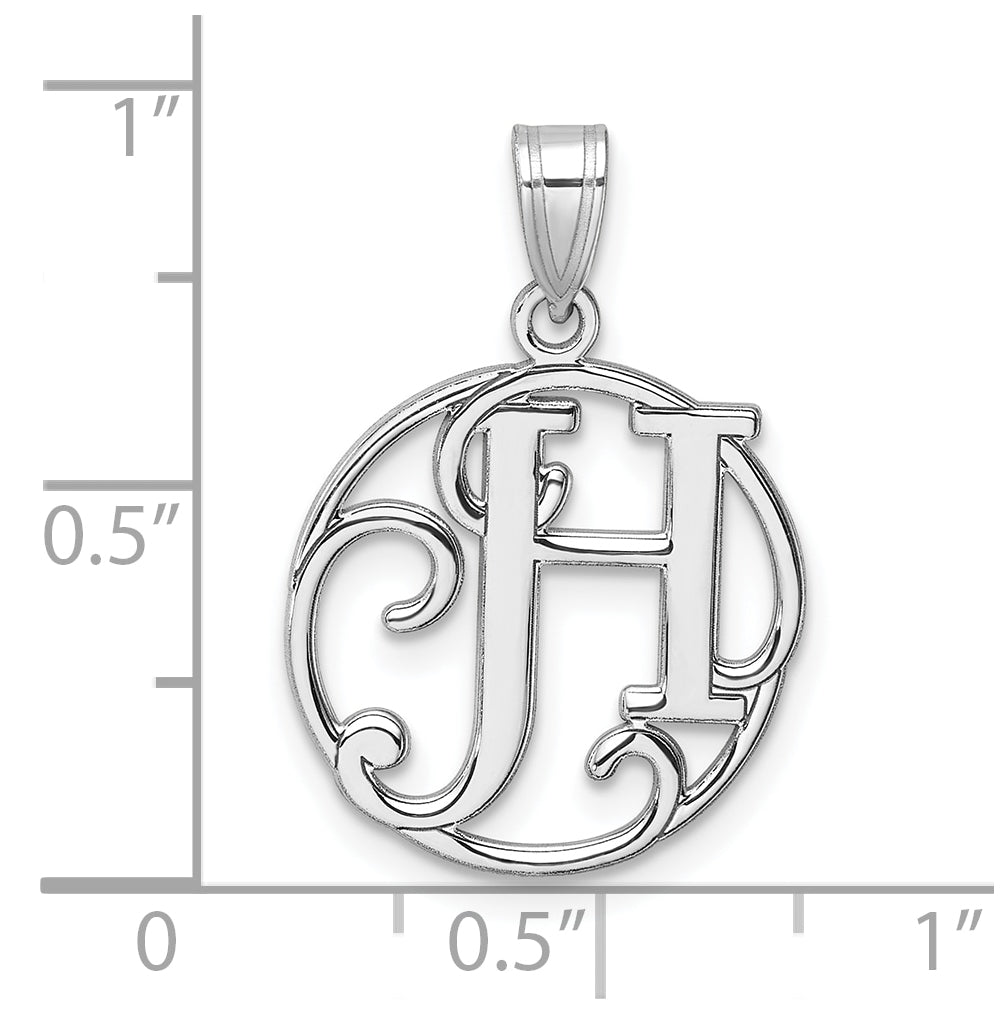 Small Sterling Silver Rhodium plated Fancy Script Letter H Initial Pendant
