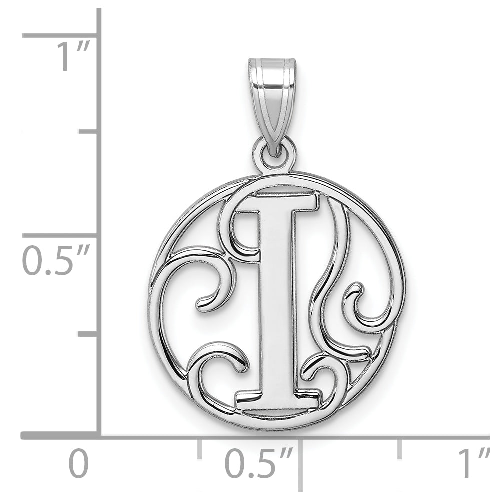 Small Sterling Silver Rhodium plated Fancy Script Letter I Initial Pendant