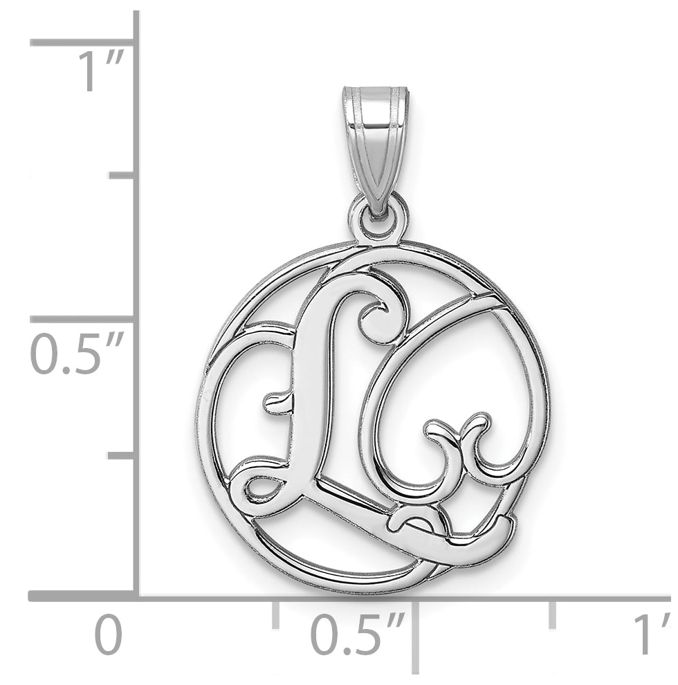 Small Sterling Silver Rhodium plated Fancy Script Letter L Initial Pendant
