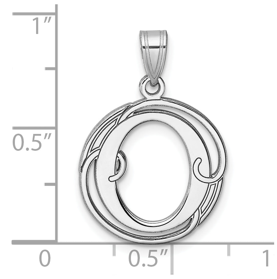 Small Sterling Silver Rhodium plated Fancy Script Letter O Initial Pendant