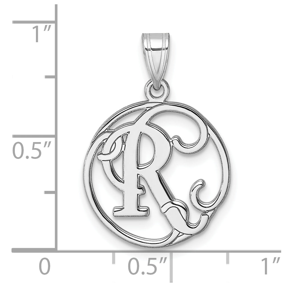 Small Sterling Silver Rhodium plated Fancy Script Letter R Initial Pendant