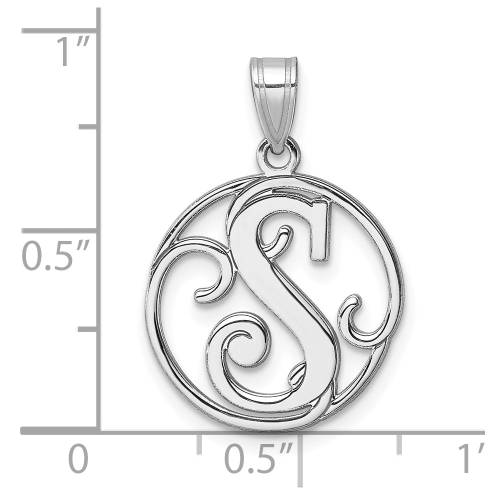 Small Sterling Silver Rhodium plated Fancy Script Letter S Initial Pendant
