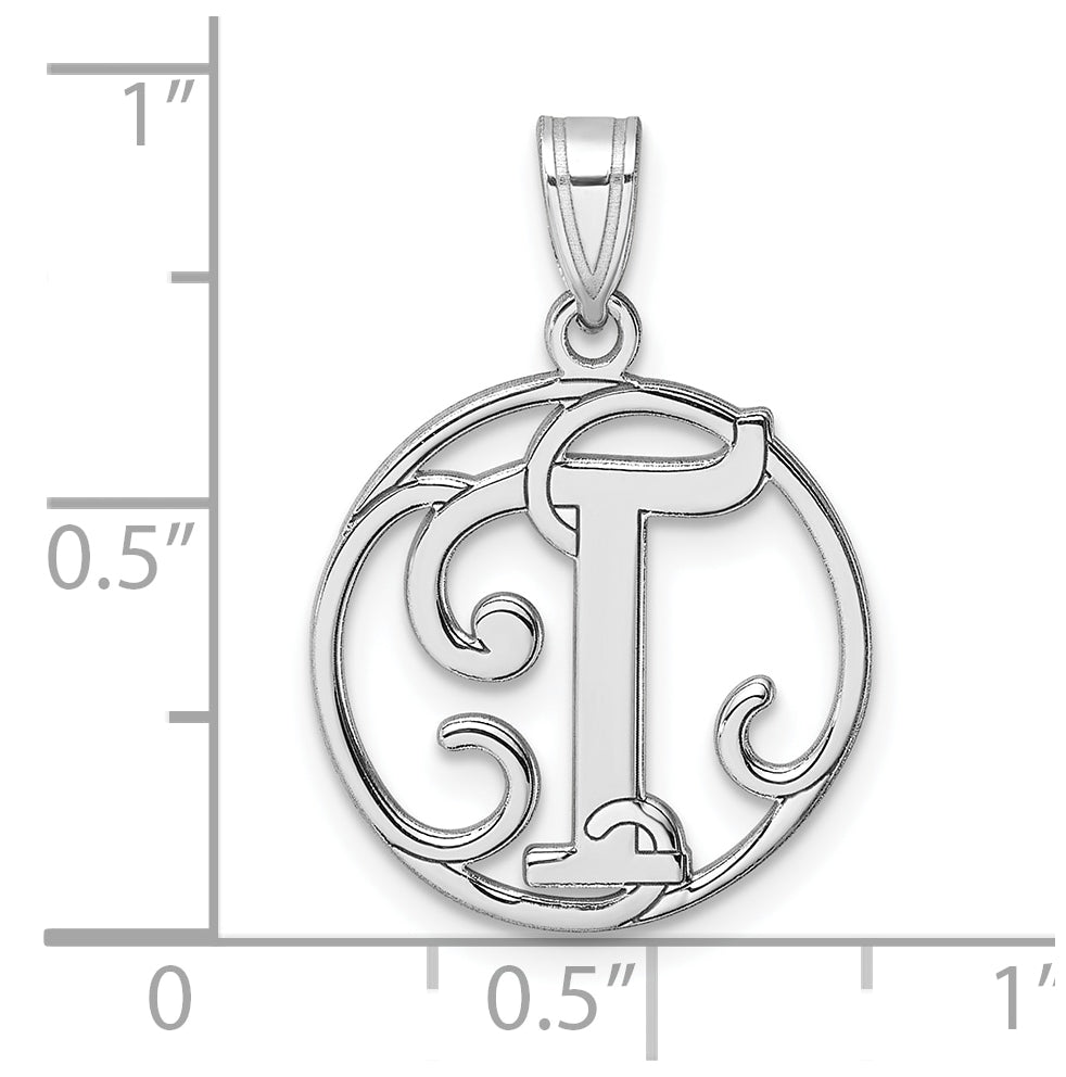 Small Sterling Silver Rhodium plated Fancy Script Letter T Initial Pendant