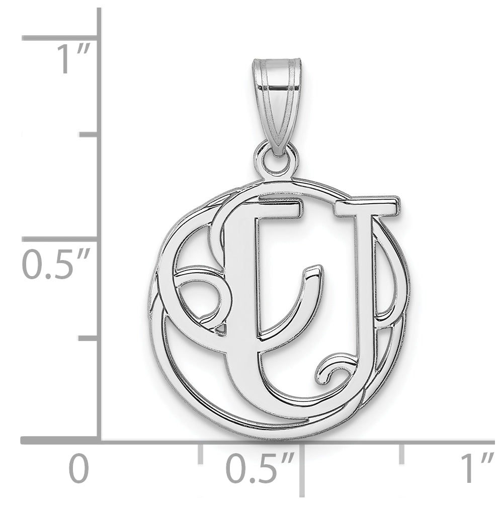 Small Sterling Silver Rhodium plated Fancy Script Letter U Initial Pendant