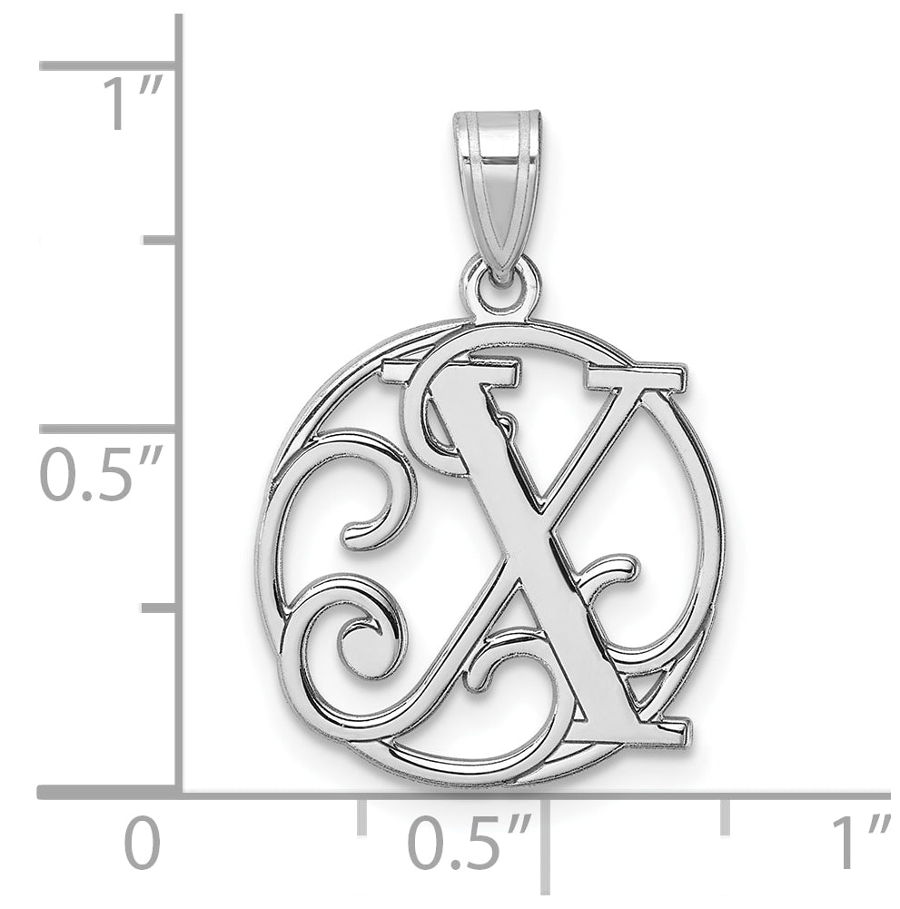 Small Sterling Silver Rhodium plated Fancy Script Letter X Initial Pendant