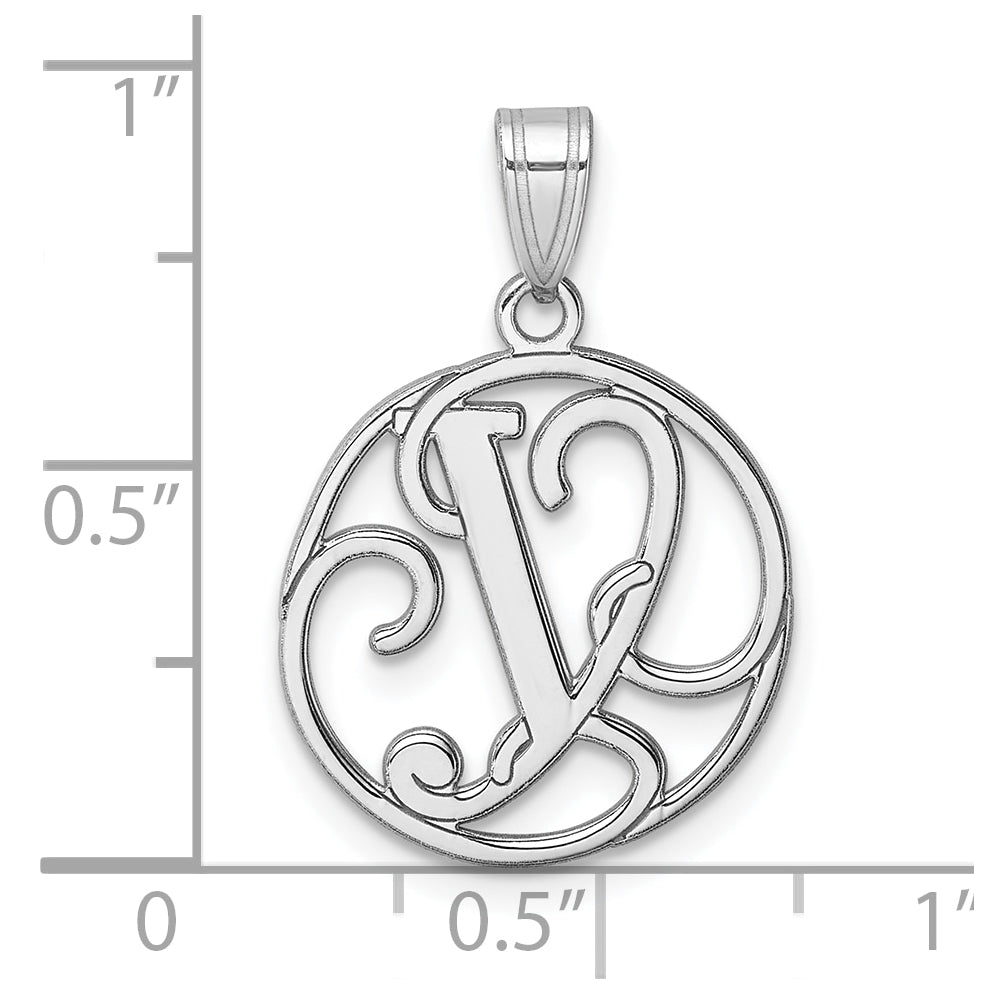 Small Sterling Silver Rhodium plated Fancy Script Letter Y Initial Pendant