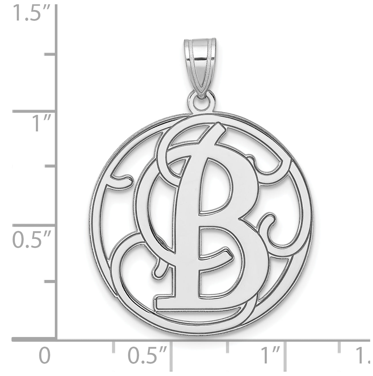Large Sterling Silver Rhodium plated Fancy Script Letter B Initial Pendant