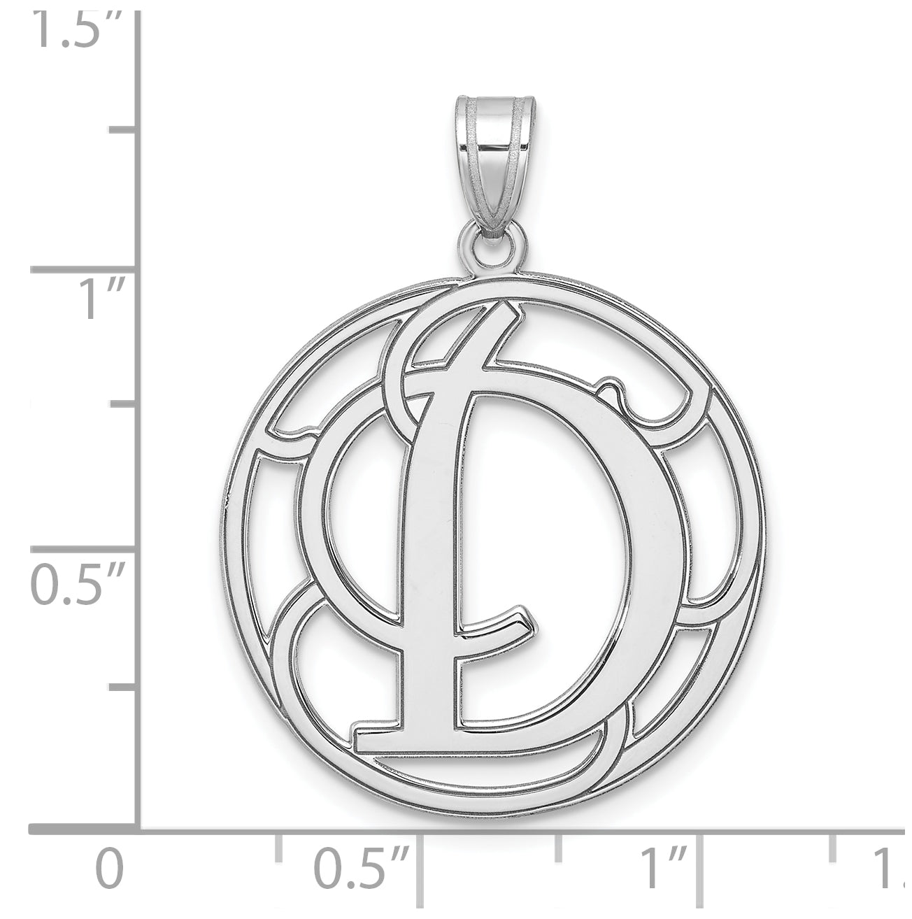 Large Sterling Silver Rhodium plated Fancy Script Letter D Initial Pendant