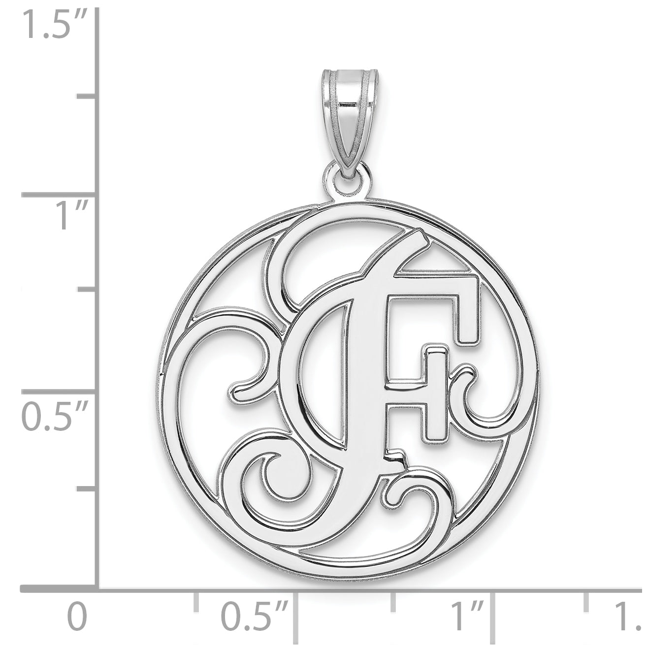 Large Sterling Silver Rhodium plated Fancy Script Letter F Initial Pendant