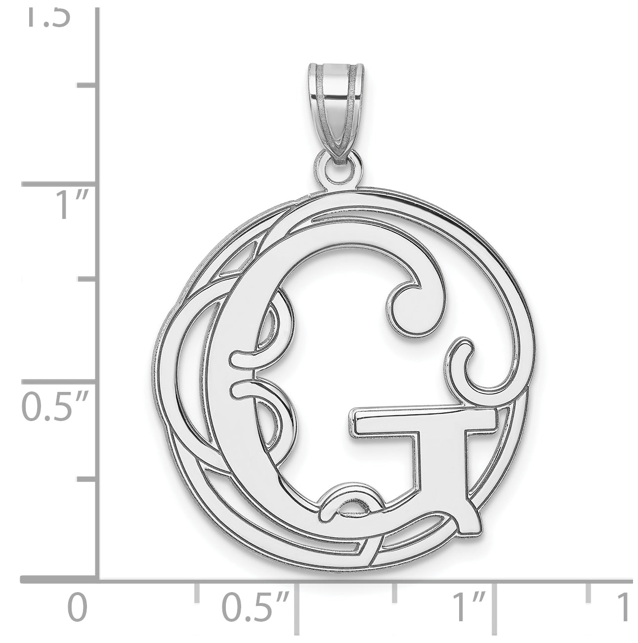 Large Sterling Silver Rhodium plated Fancy Script Letter G Initial Pendant