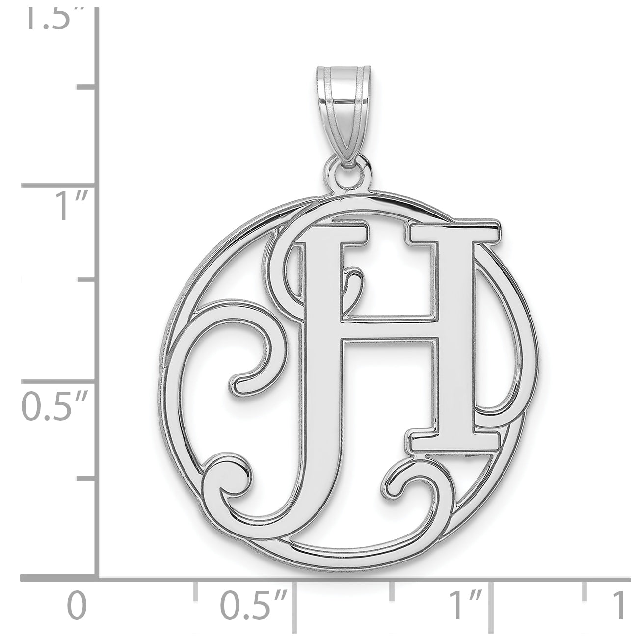 Large Sterling Silver Rhodium plated Fancy Script Letter H Initial Pendant