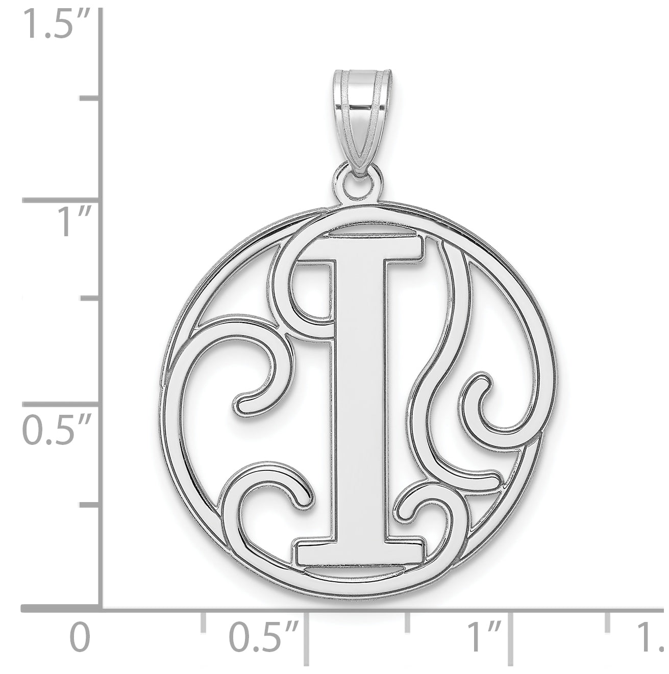 Large Sterling Silver Rhodium plated Fancy Script Letter I Initial Pendant