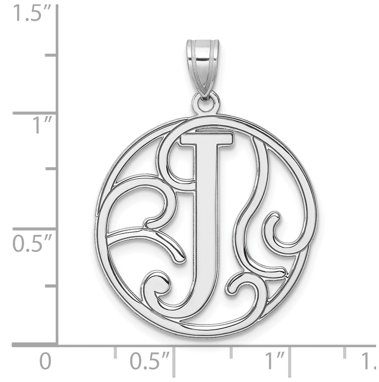 Large Sterling Silver Rhodium plated Fancy Script Letter J Initial Pendant