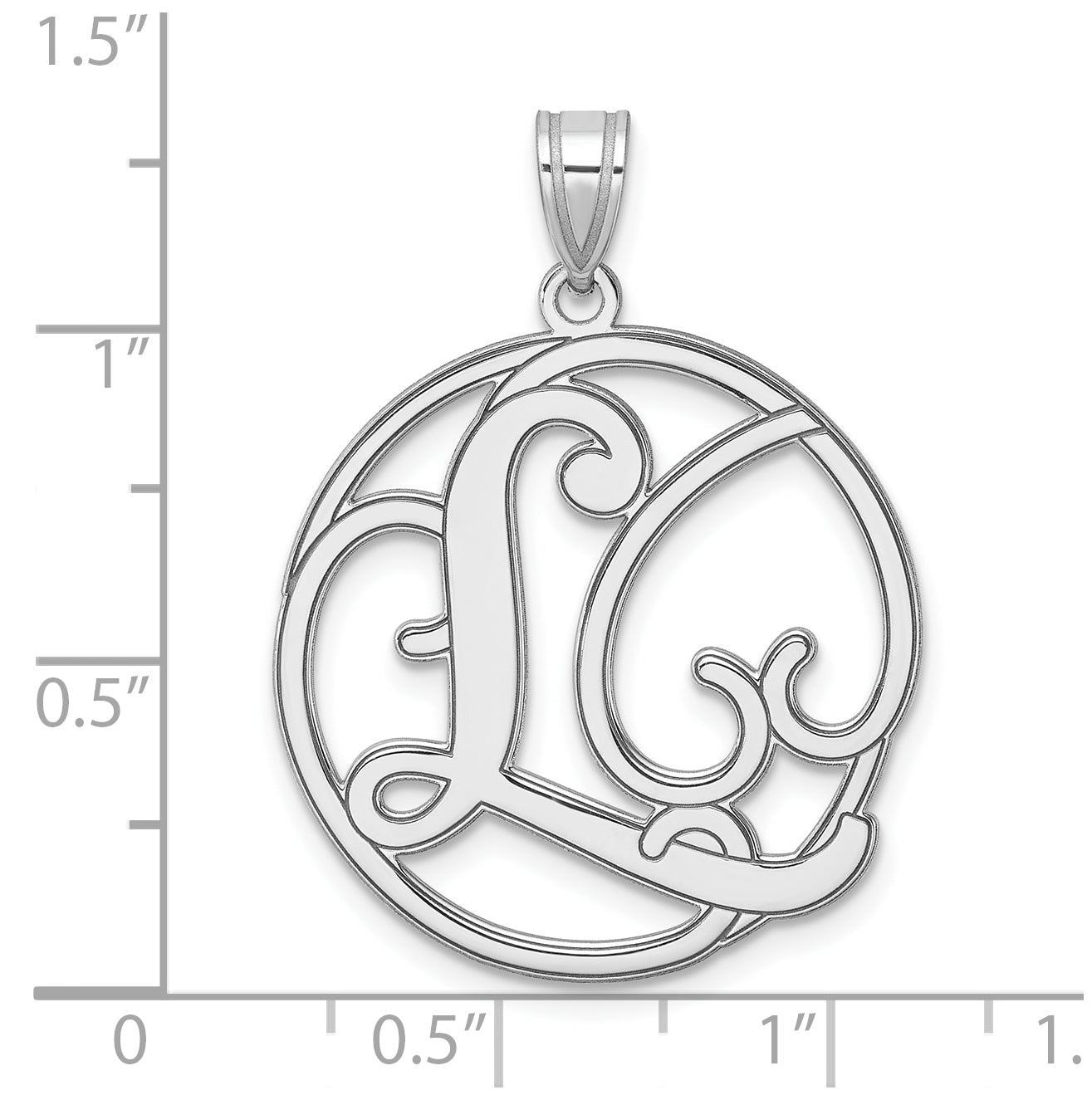 Large Sterling Silver Rhodium plated Fancy Script Letter L Initial Pendant