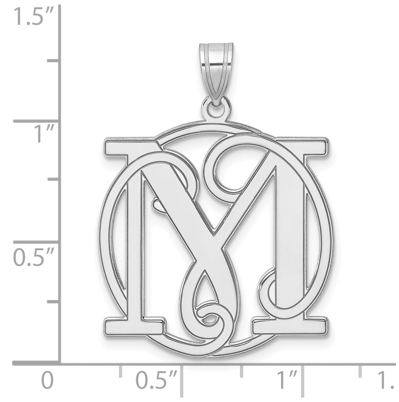 Large Sterling Silver Rhodium plated Fancy Script Letter M Initial Pendant